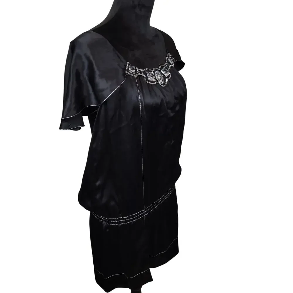 Vintage Studio M Womens 100% Silk Drop Waist Mini Dress Large Boho Whimsigoth